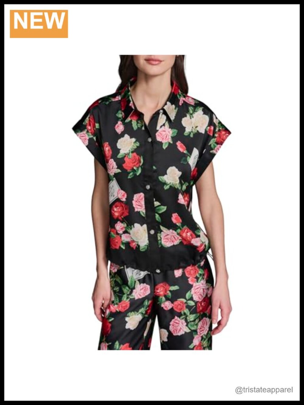 Floral Printed Blouse Short Sleeve Relaxed Fit Polyester